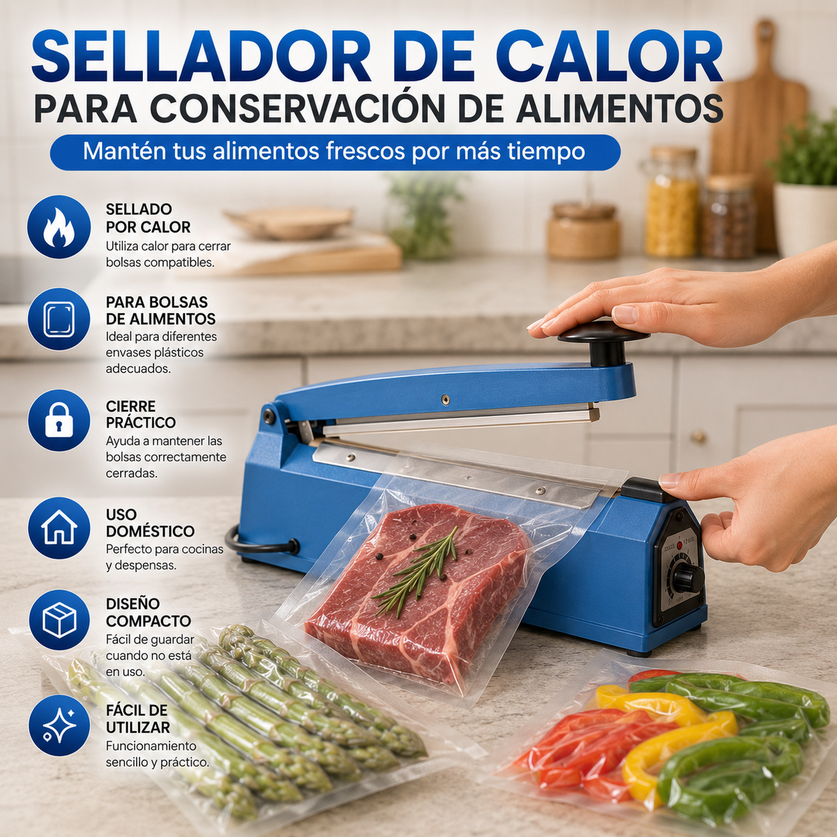 Sellador de Calor para Conservación de Alimentos