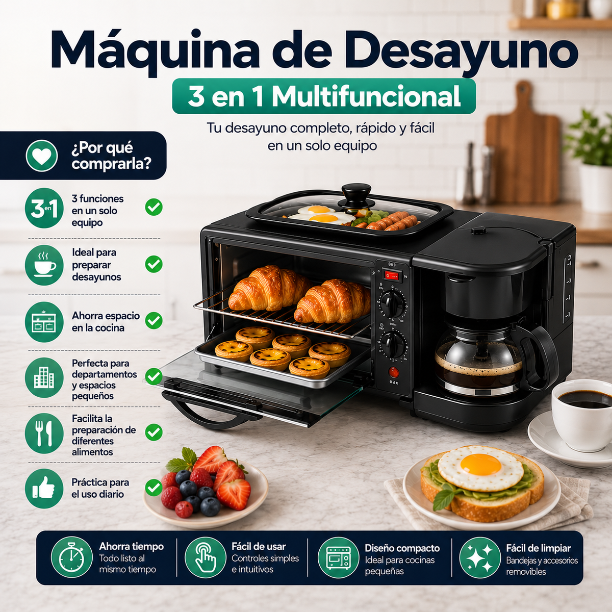 Máquina de Desayuno 3 en 1 Multifuncional
