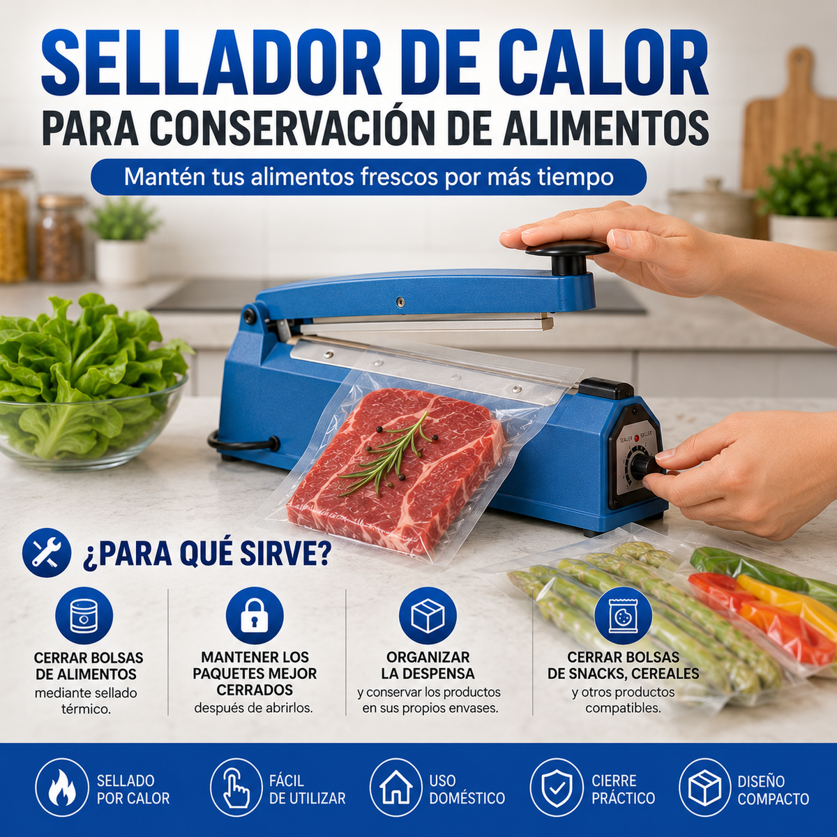 Sellador de Calor para Conservación de Alimentos