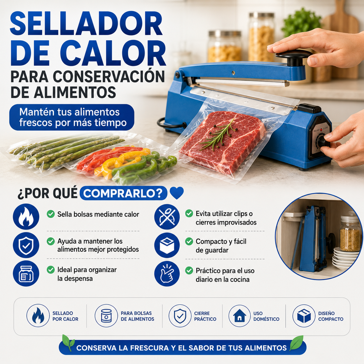 Sellador de Calor para Conservación de Alimentos