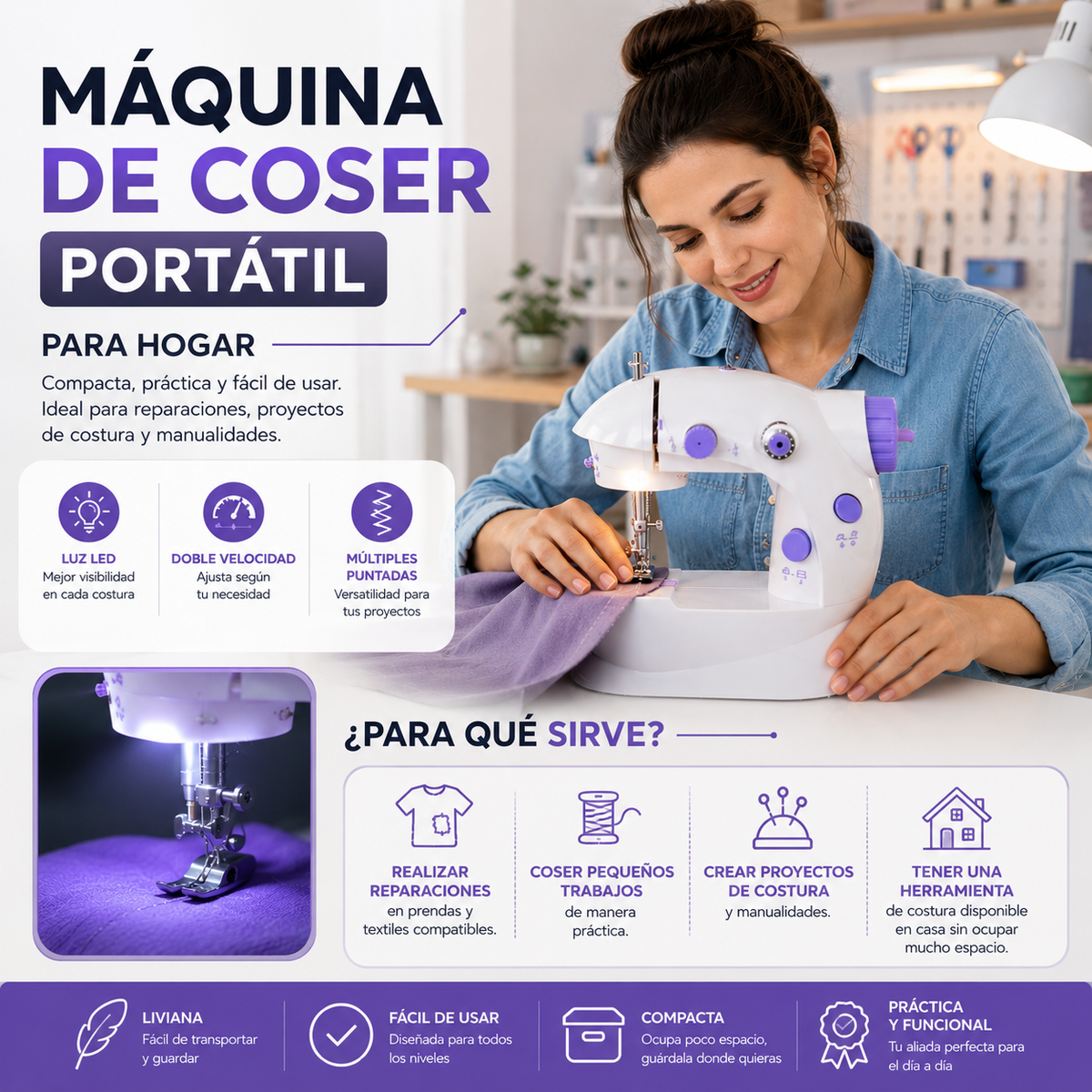 Máquina de Coser Portátil para Hogar