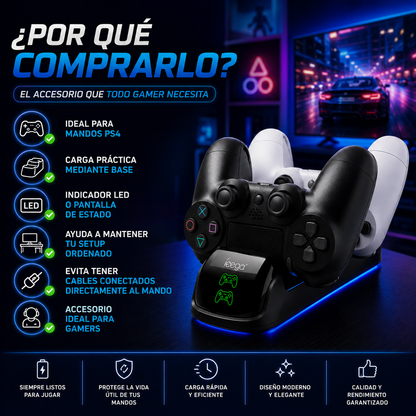 Cargador para Mando PS4 con Pantalla LED