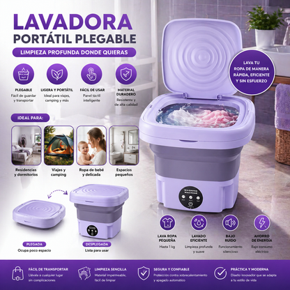 Lavadora Portátil Plegable con Esterilización por Luz Azul e Iones de Plata + ENVÍO GRATIS 🚚