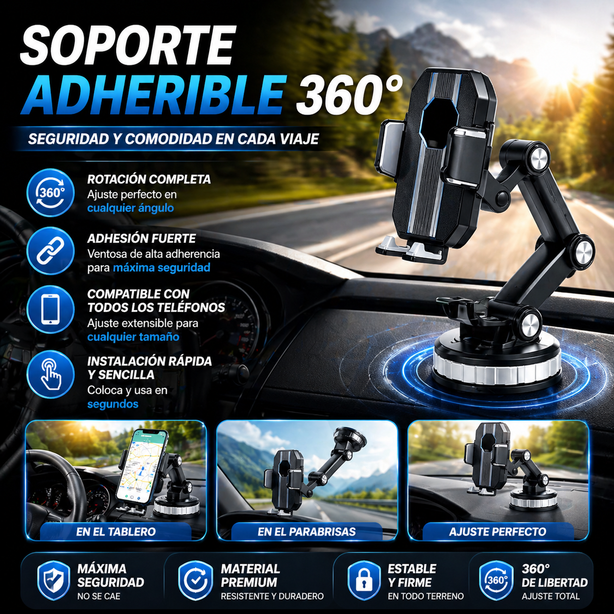 Soporte Celular 360° para Auto y cualquier superficie