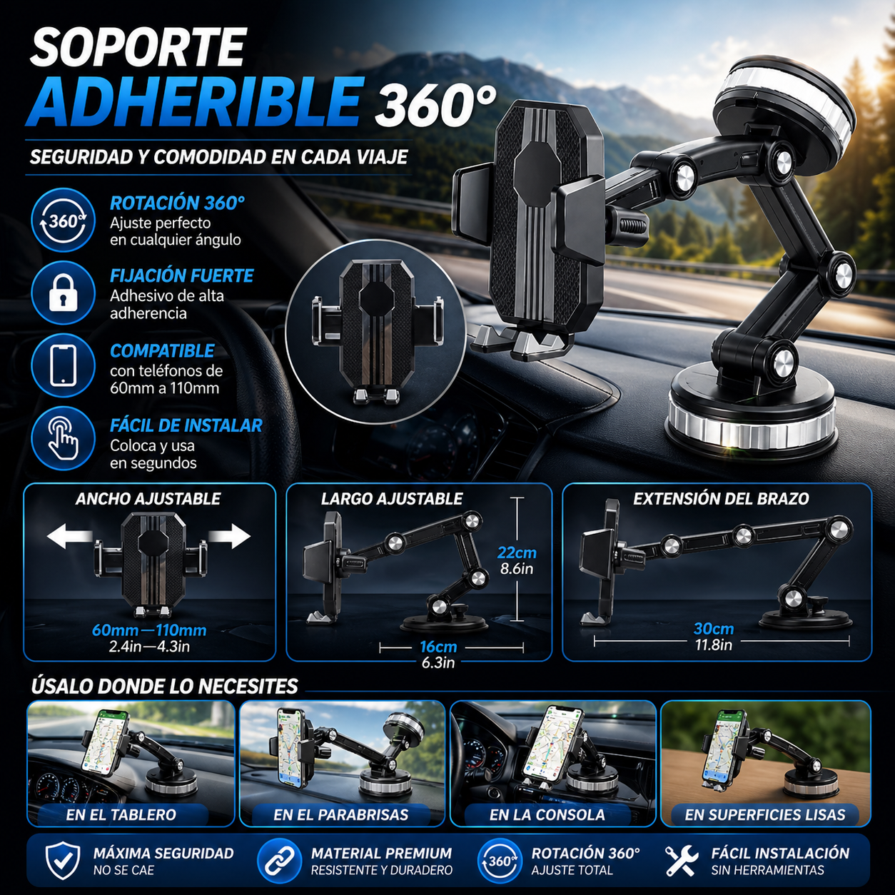Soporte Celular 360° para Auto y cualquier superficie