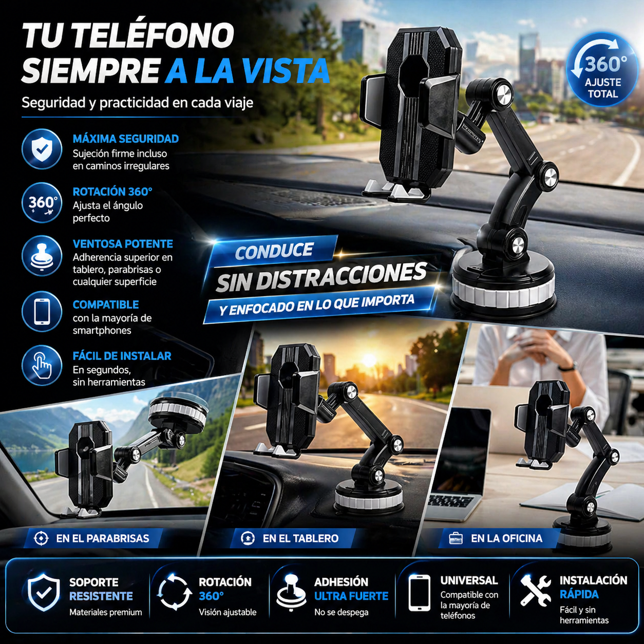 Soporte Celular 360° para Auto y cualquier superficie