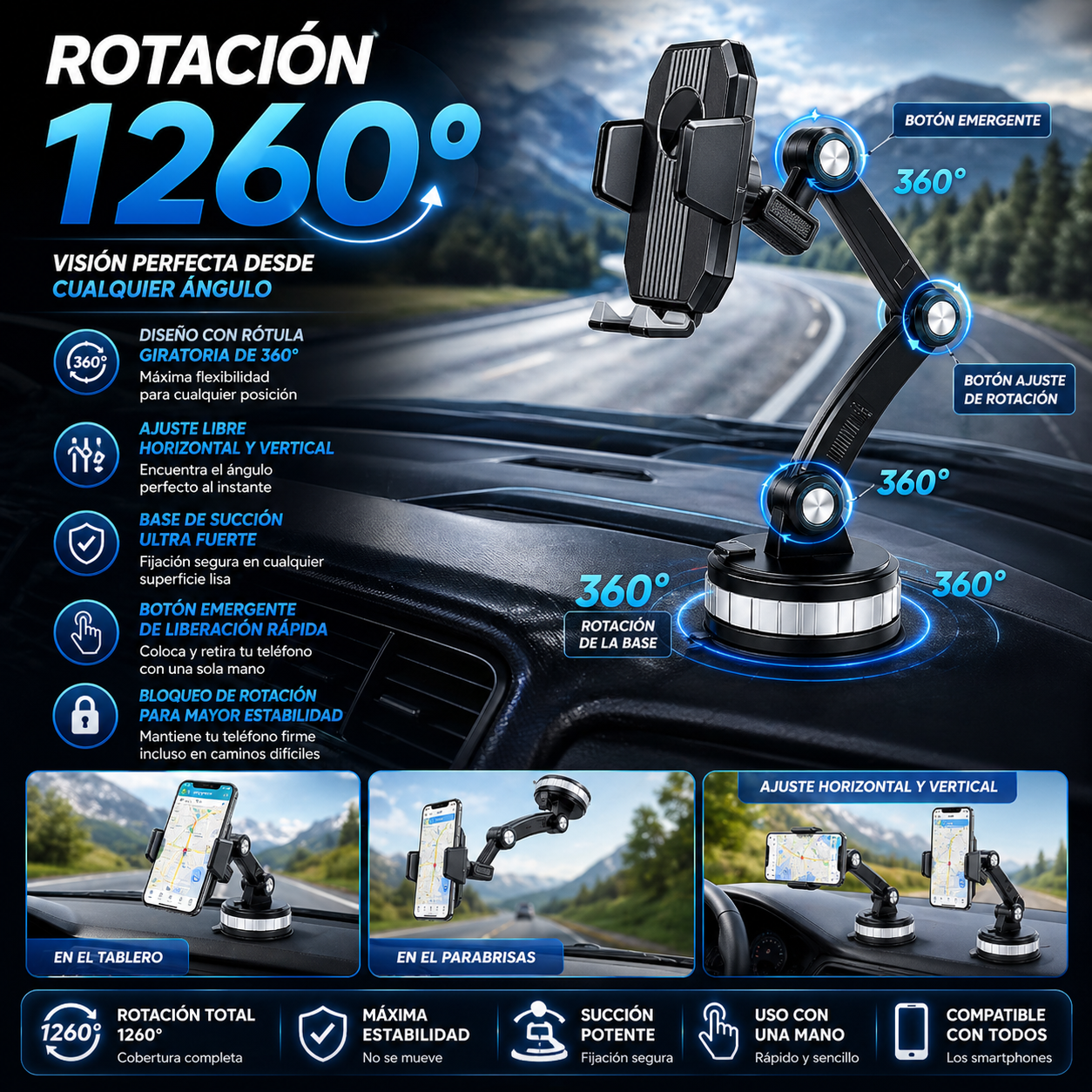 Soporte Celular 360° para Auto y cualquier superficie