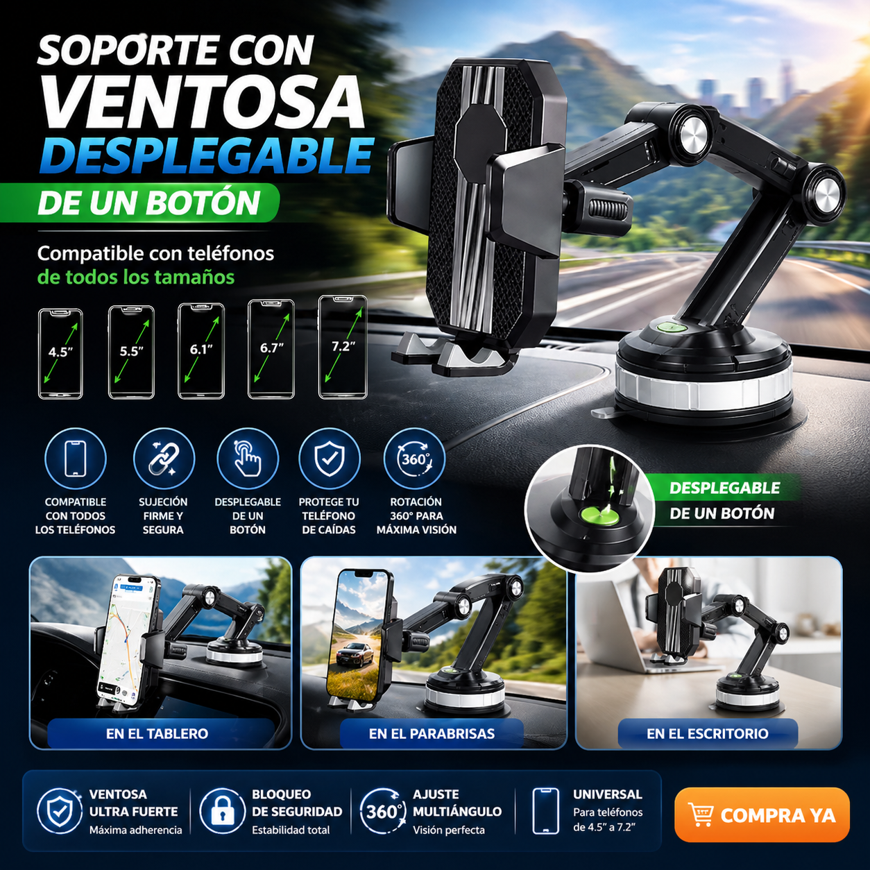 Soporte Celular 360° para Auto y cualquier superficie