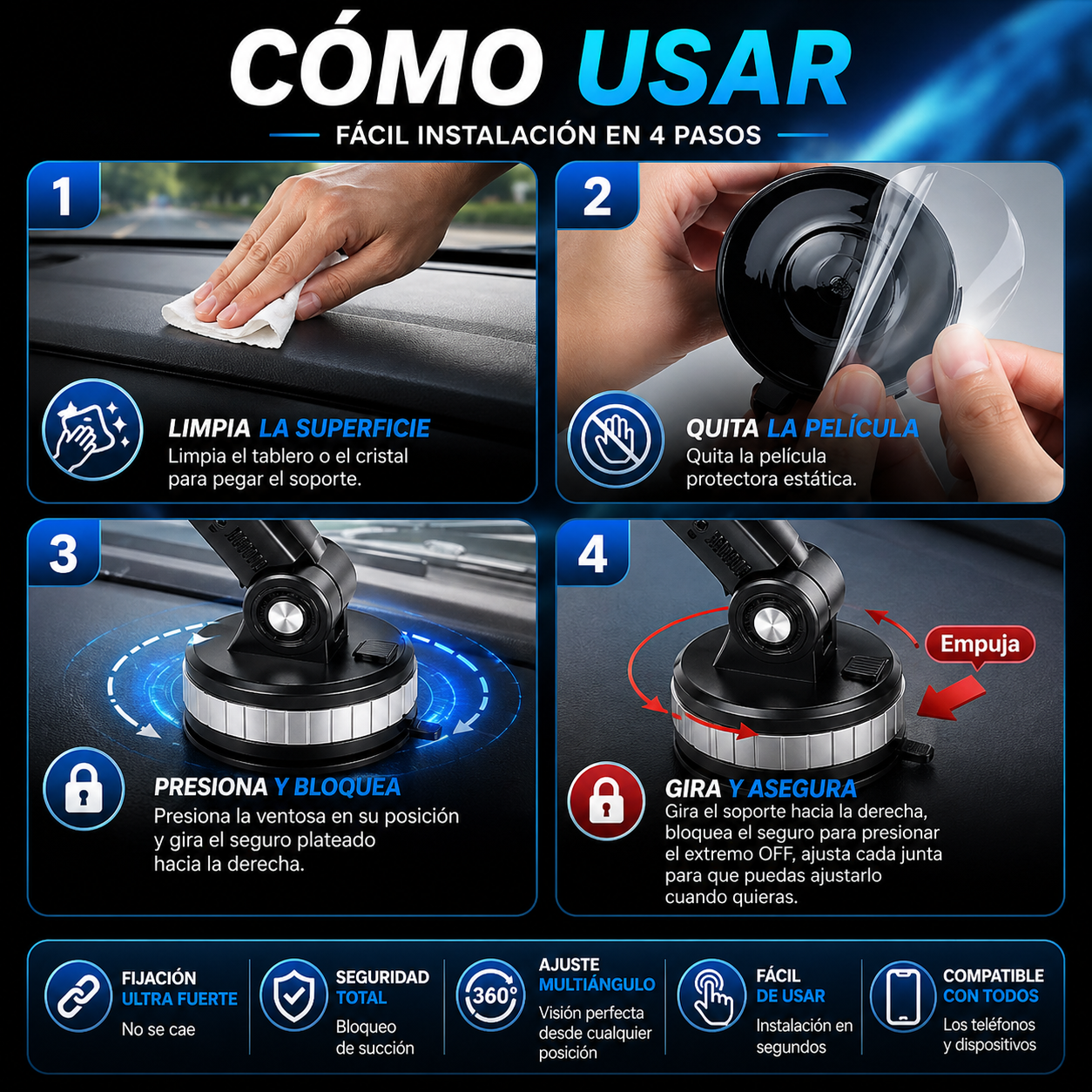 Soporte Celular 360° para Auto y cualquier superficie