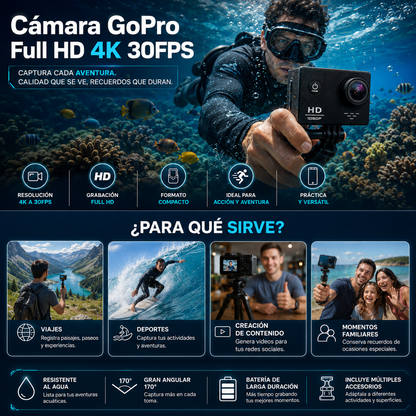 🎥 Cámara GoPro Full HD 4K 30FPS