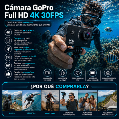🎥 Cámara GoPro Full HD 4K 30FPS