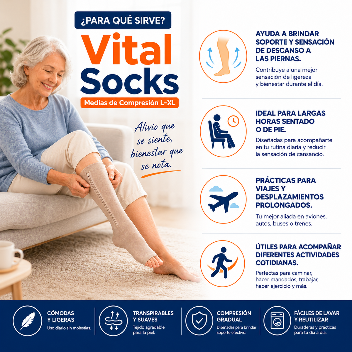Vital Socks Medias de Compresión L–XL
