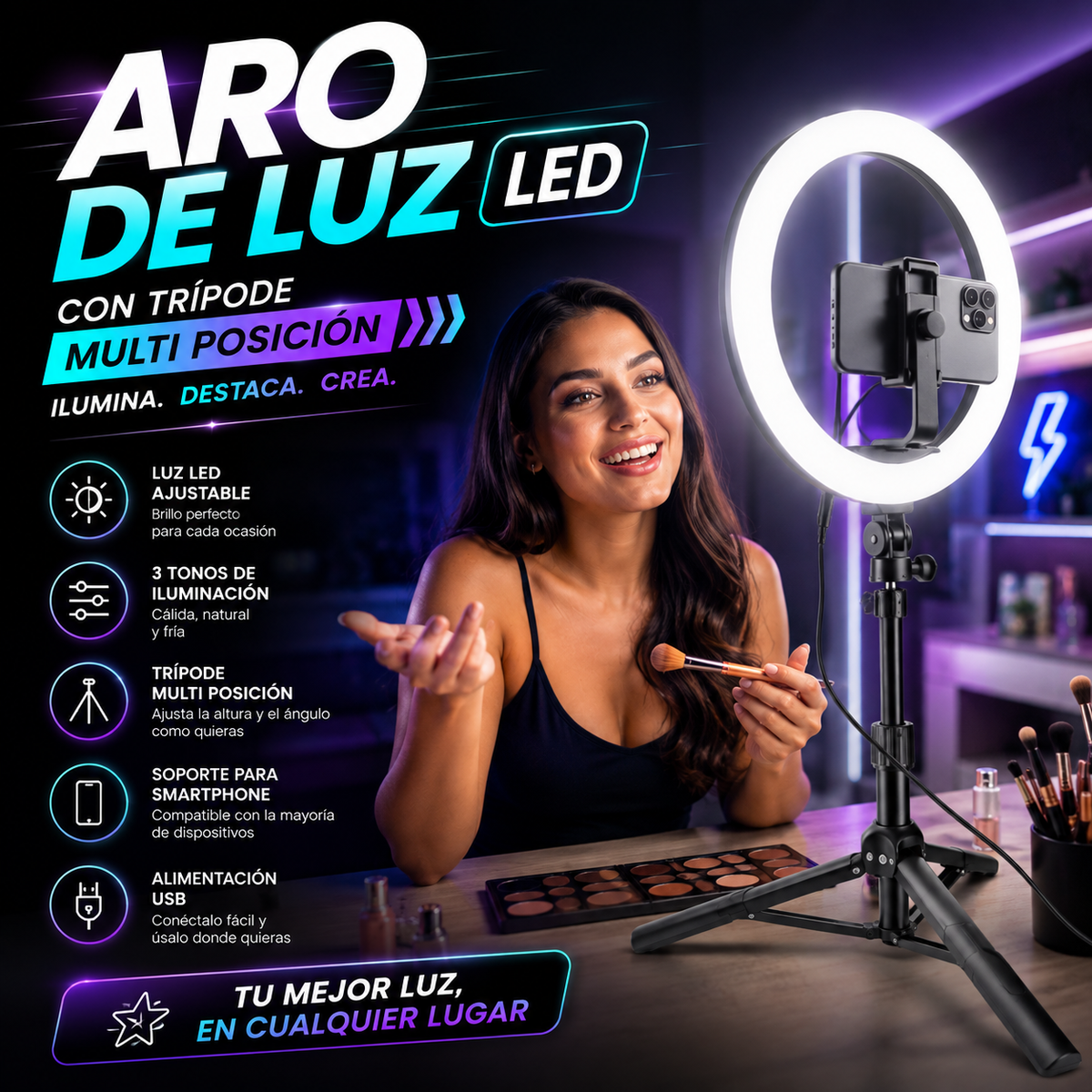 Aro de Luz LED con Trípode Multi Posición