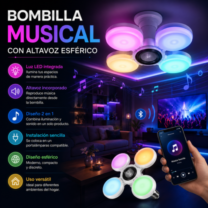 Bombilla Musical con Altavoz Esférico