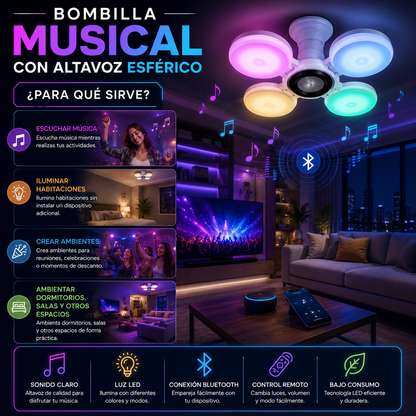 Bombilla Musical con Altavoz Esférico