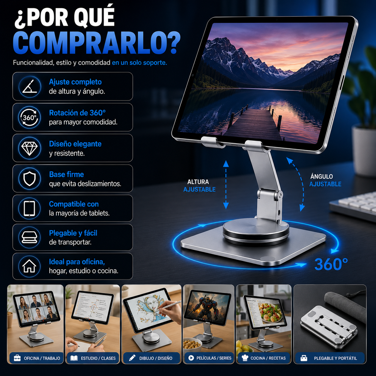Soporte Ajustable para iPad y Tablet