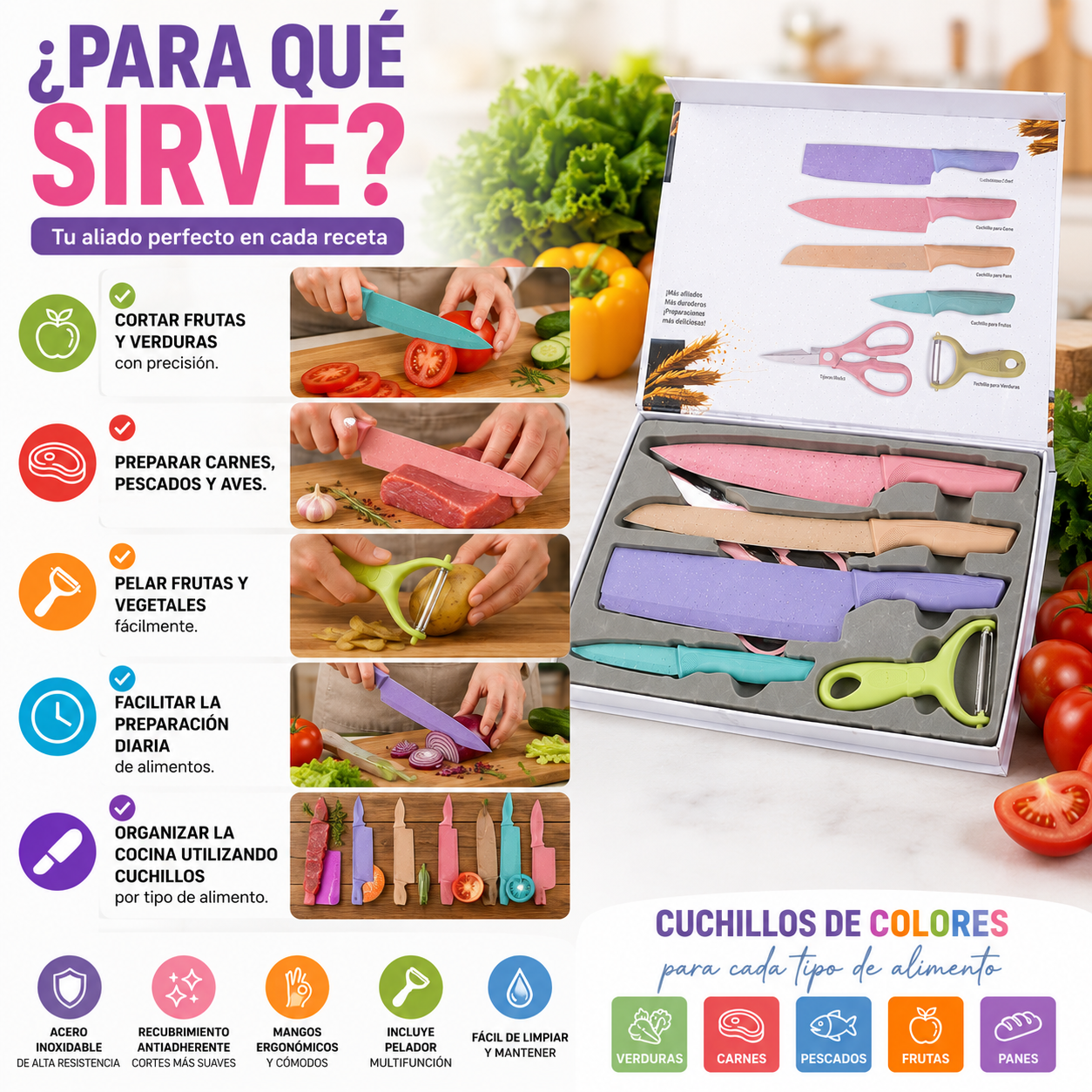 Set de Cuchillos Premium 6 Piezas Multicolor