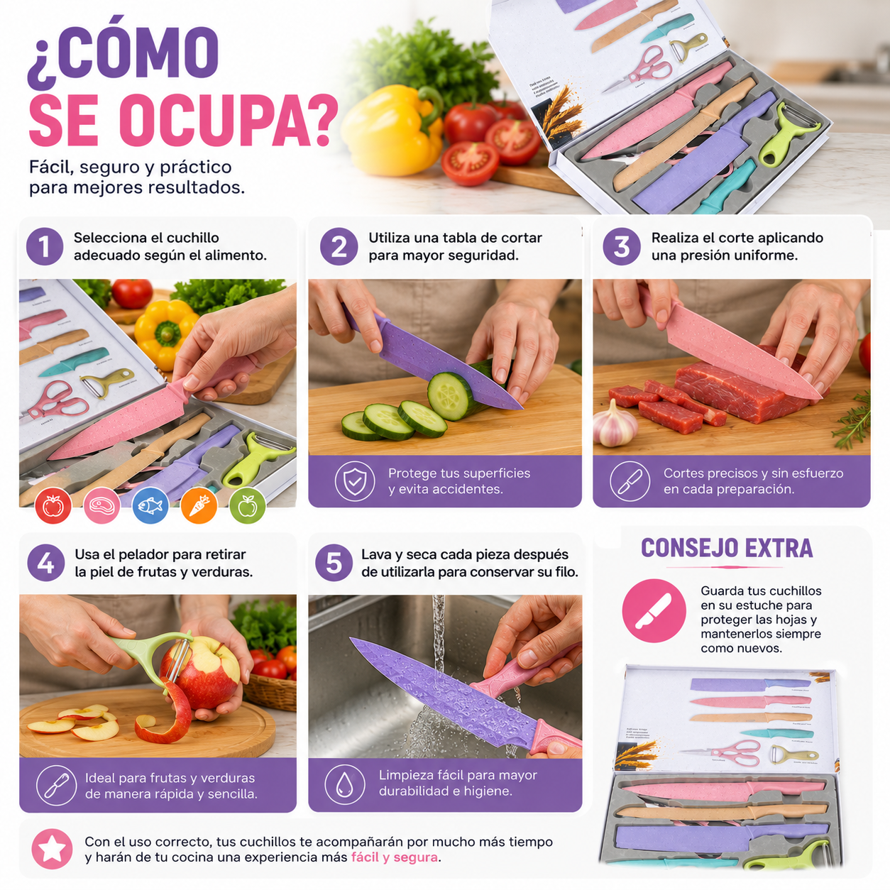 Set de Cuchillos Premium 6 Piezas Multicolor