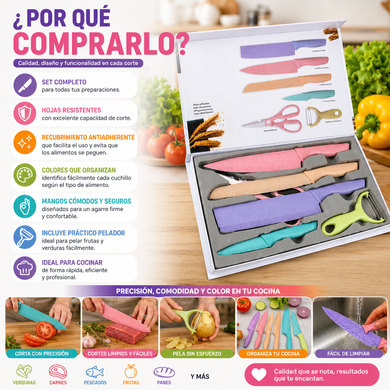 Set de Cuchillos Premium 6 Piezas Multicolor