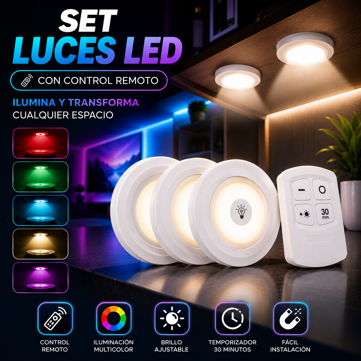 Set Luces LED con Control Remoto
