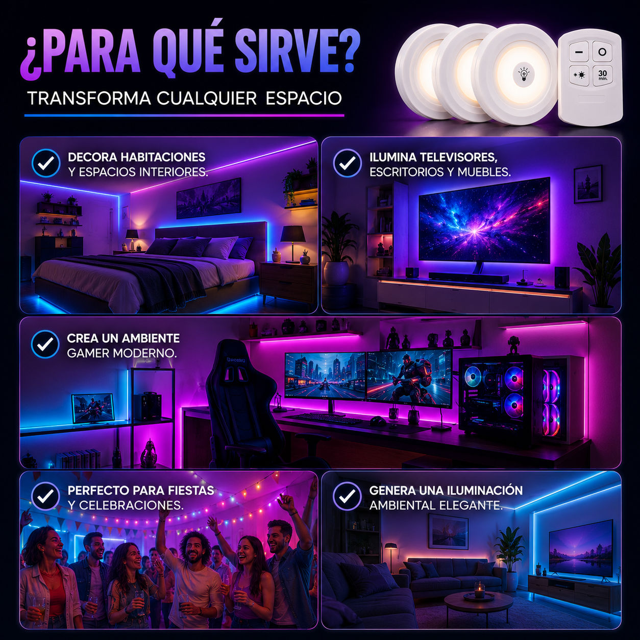 Set Luces LED con Control Remoto