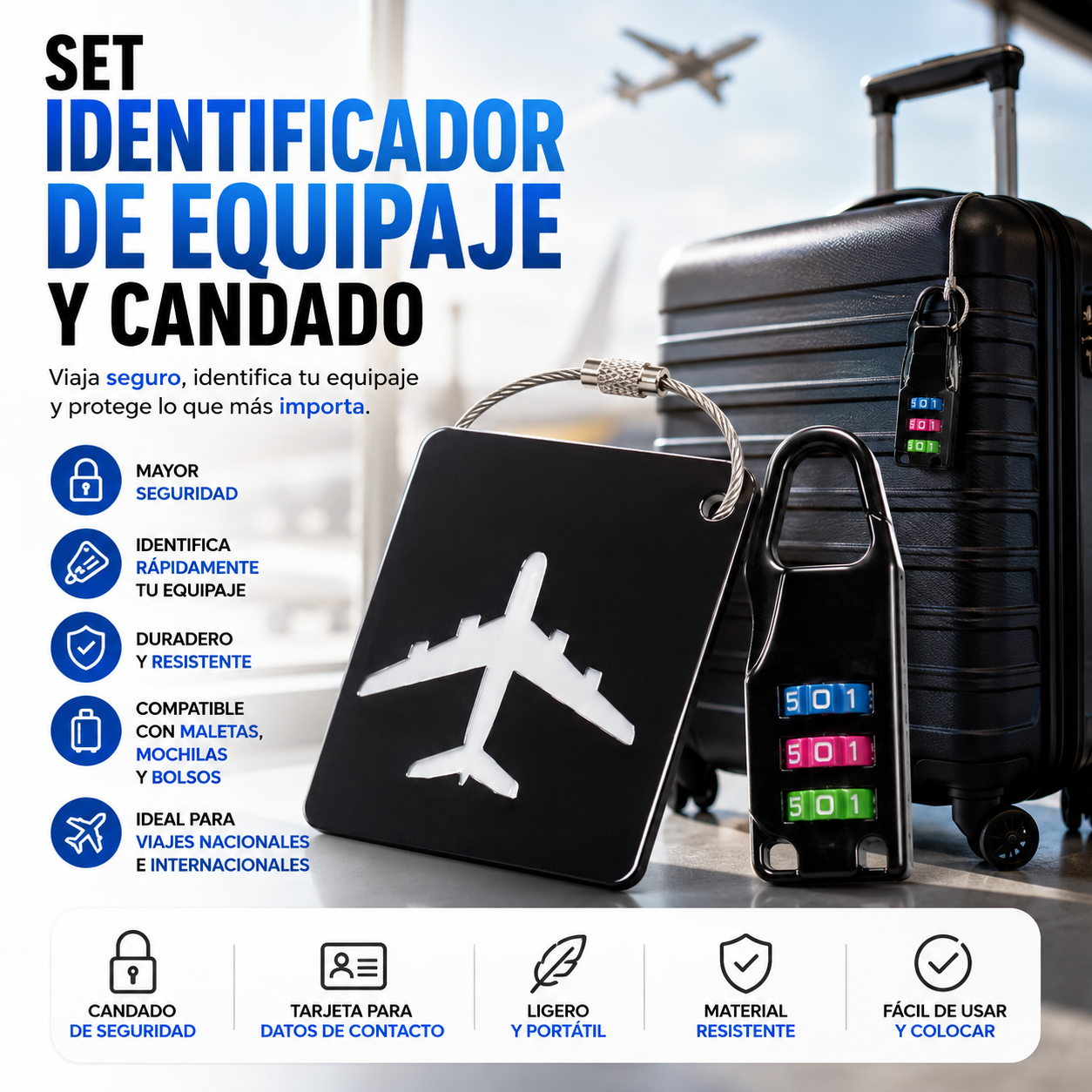 Set Tag Identificador Equipaje Y Candado