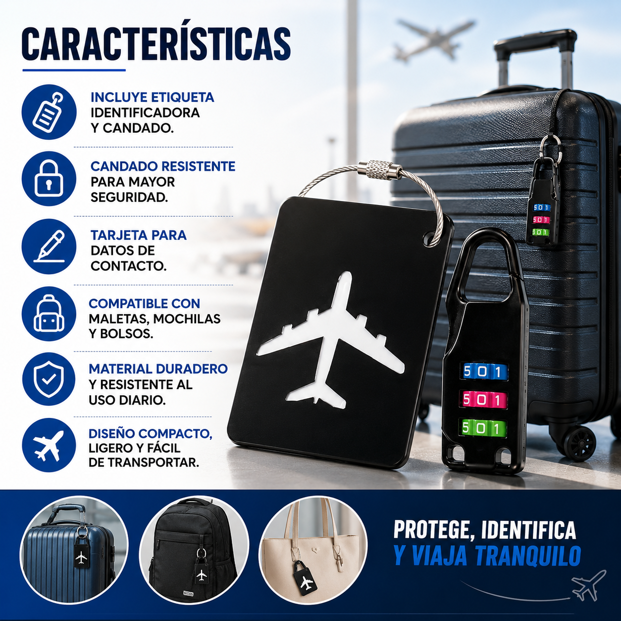 Set Tag Identificador Equipaje Y Candado