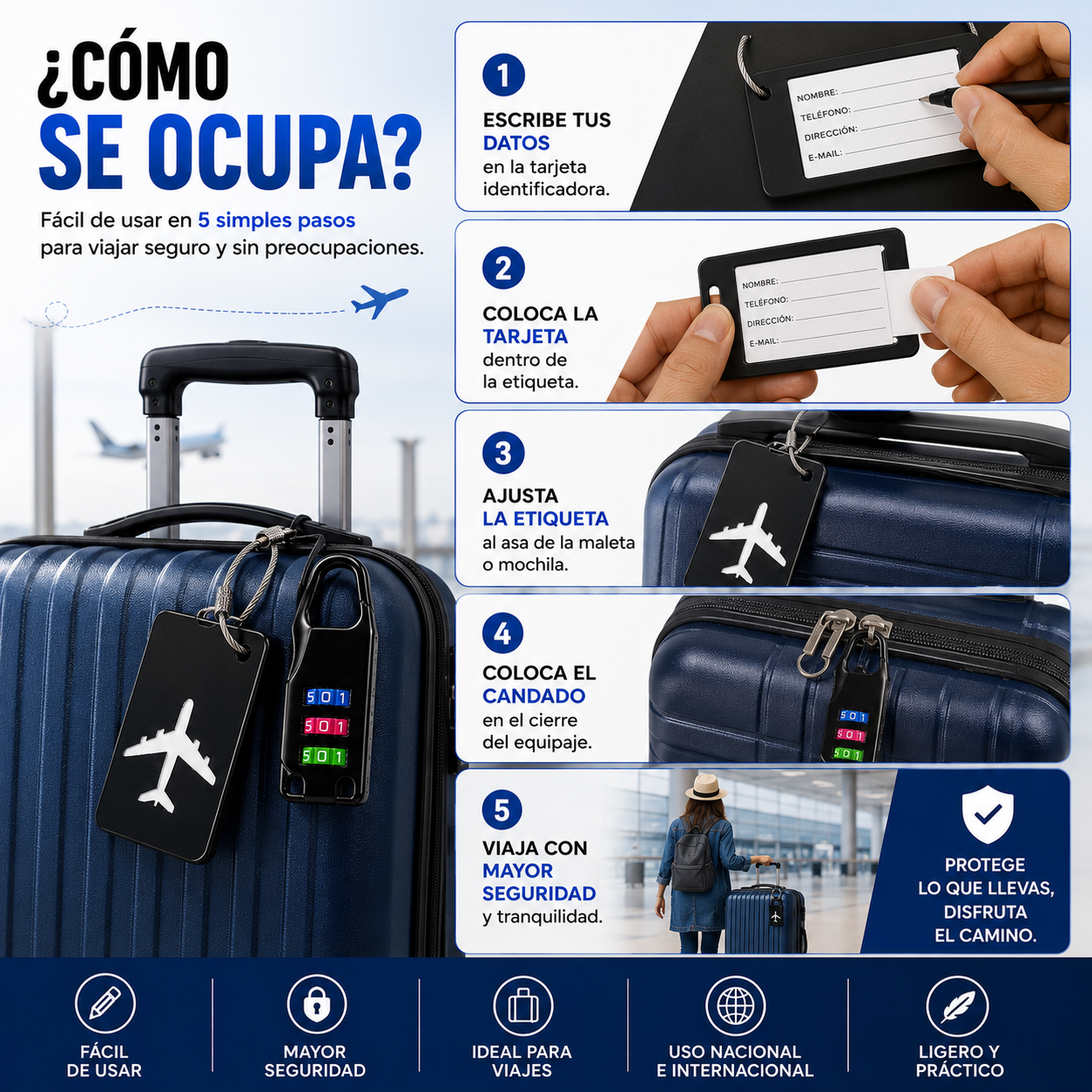 Set Tag Identificador Equipaje Y Candado