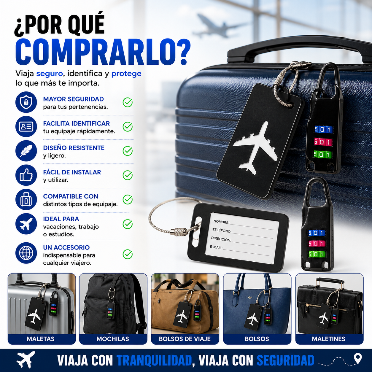 Set Tag Identificador Equipaje Y Candado