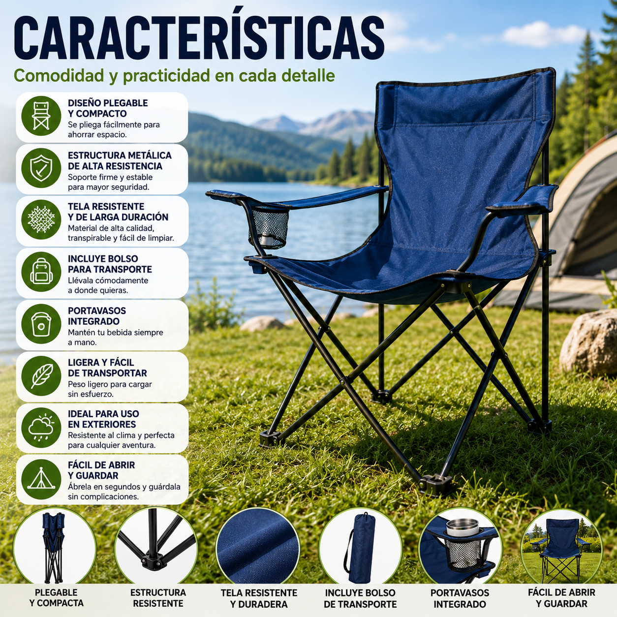 Silla de Camping Plegable Premium