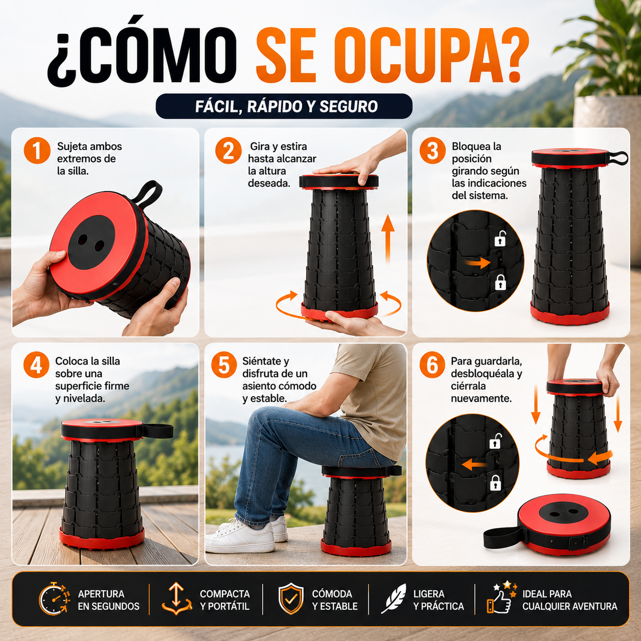 Silla retráctil para exteriores