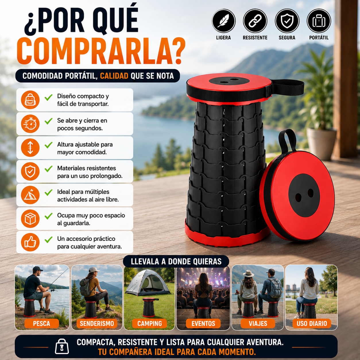 Silla retráctil para exteriores