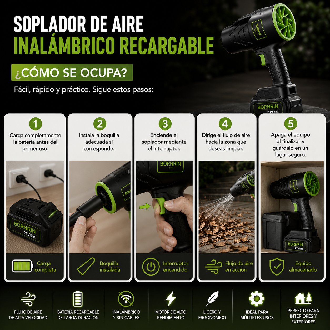 Soplador de Aire Inalámbrico Recargable