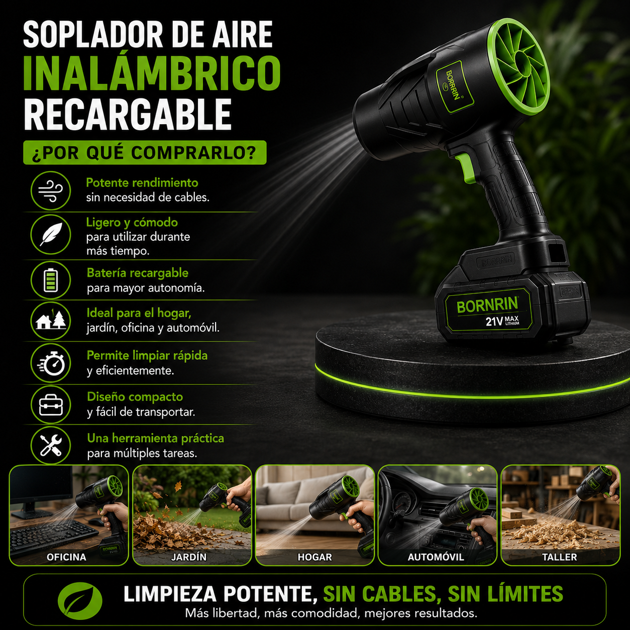 Soplador de Aire Inalámbrico Recargable