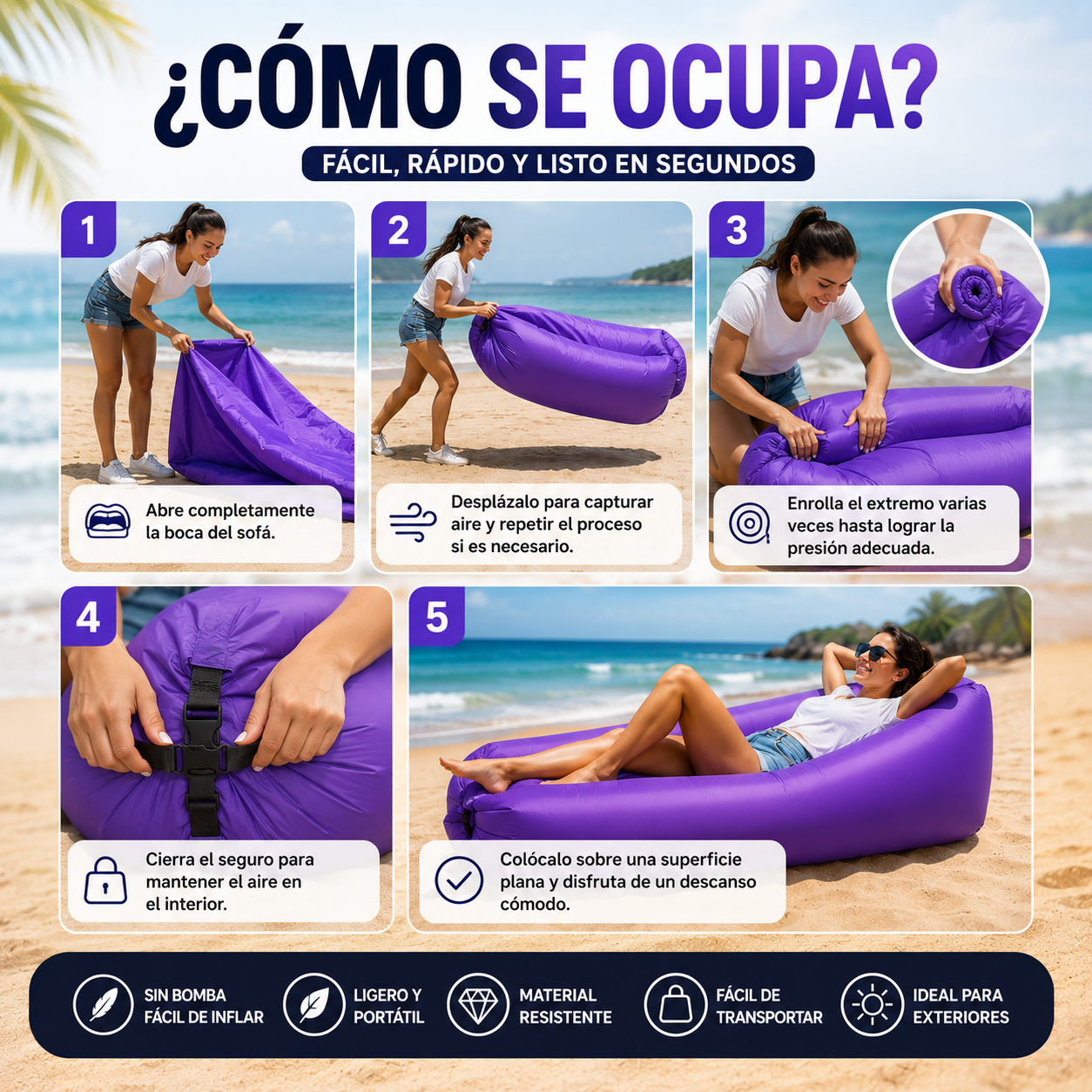 Sofá Inflable Largo para Camping