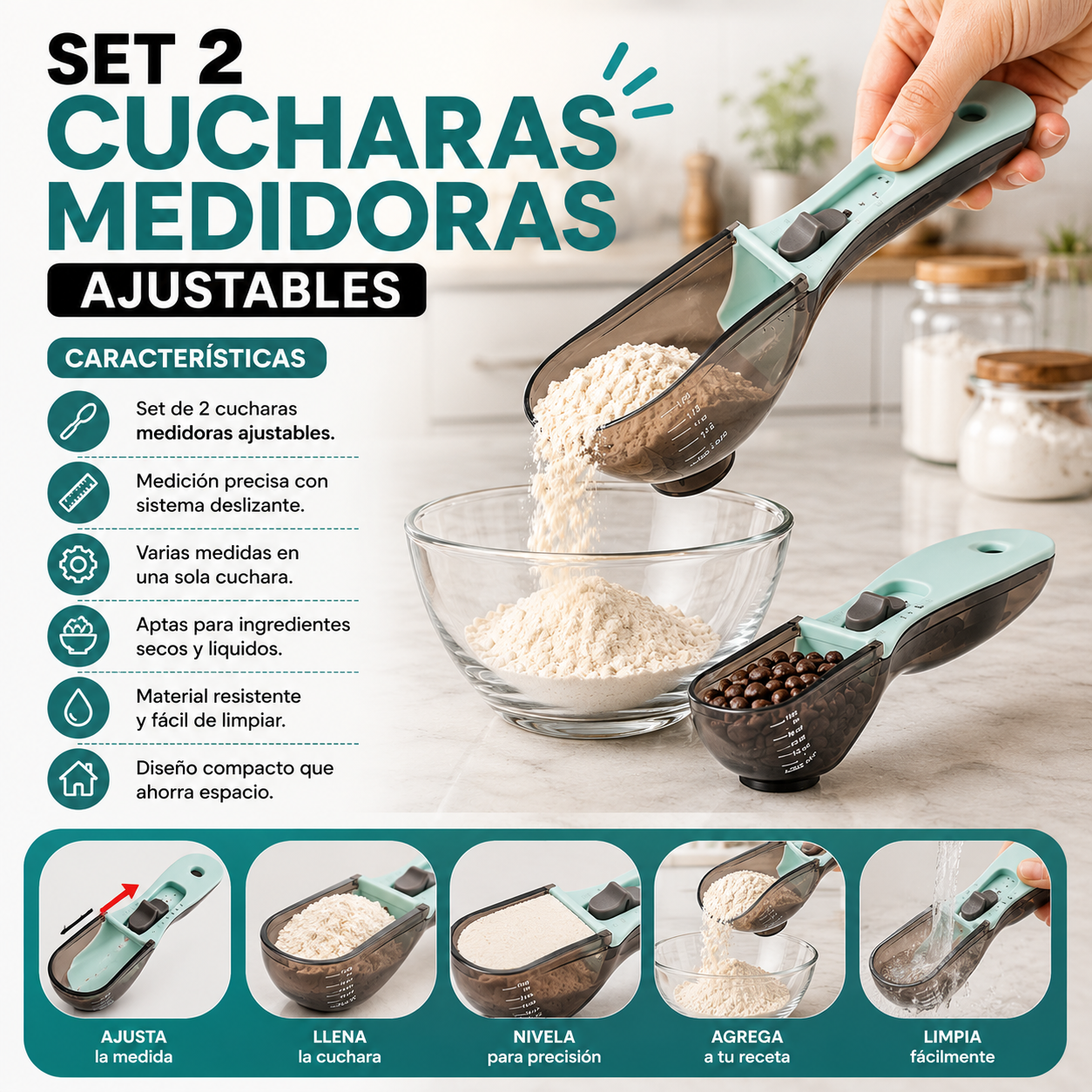 Set 2 Cucharas Medidoras Ajustables