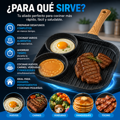 Sartén Antiadherente de 3 Espacios