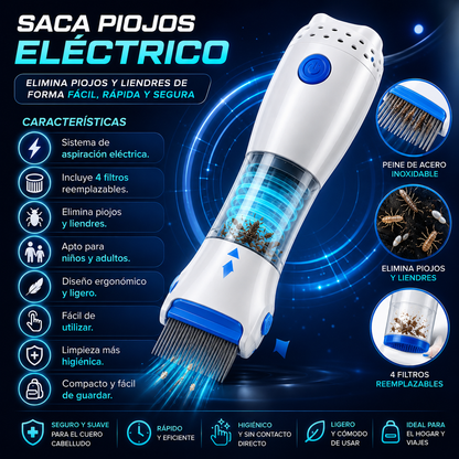 Saca Piojos Eléctrico con 4 Filtros