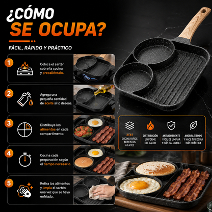 Sartén Antiadherente de 3 Espacios