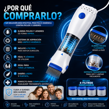 Saca Piojos Eléctrico con 4 Filtros