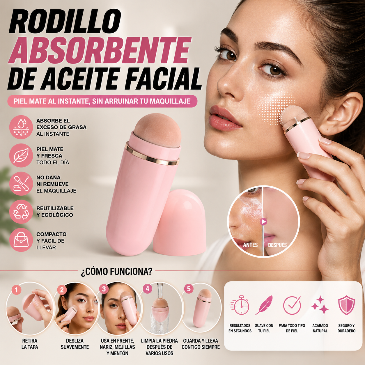Rodillo Absorbente de Aceite Facial