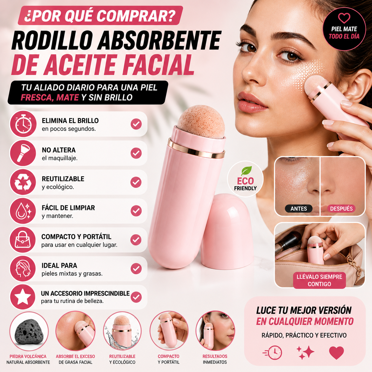 Rodillo Absorbente de Aceite Facial
