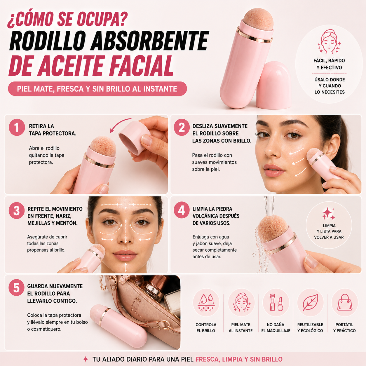 Rodillo Absorbente de Aceite Facial