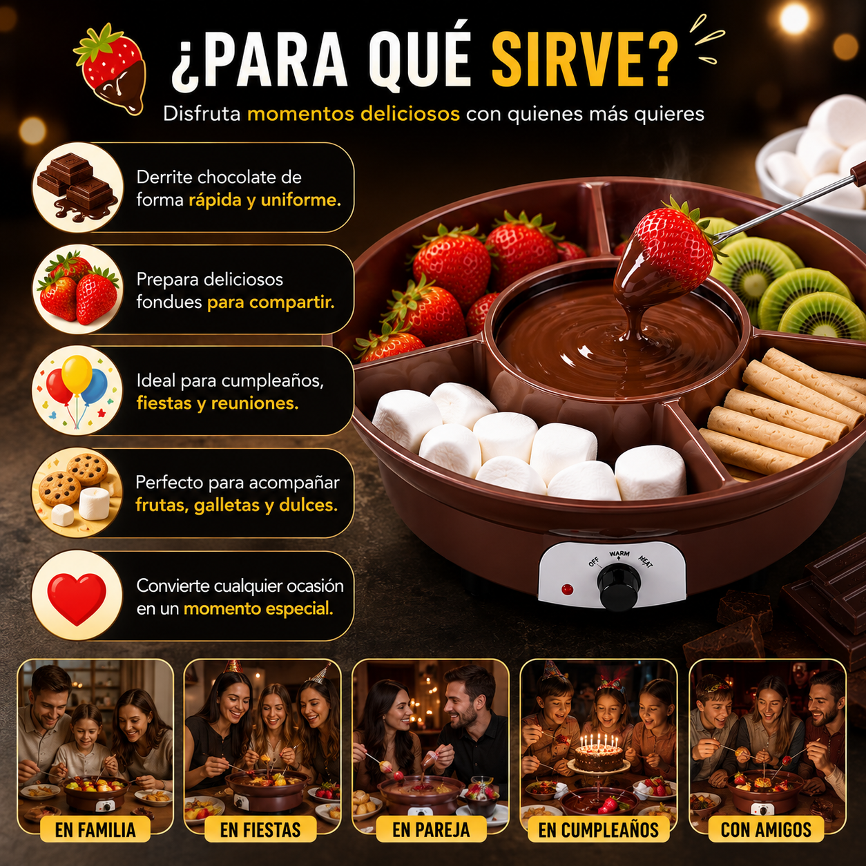 Fundidor de Fondue de Chocolate con Bandeja