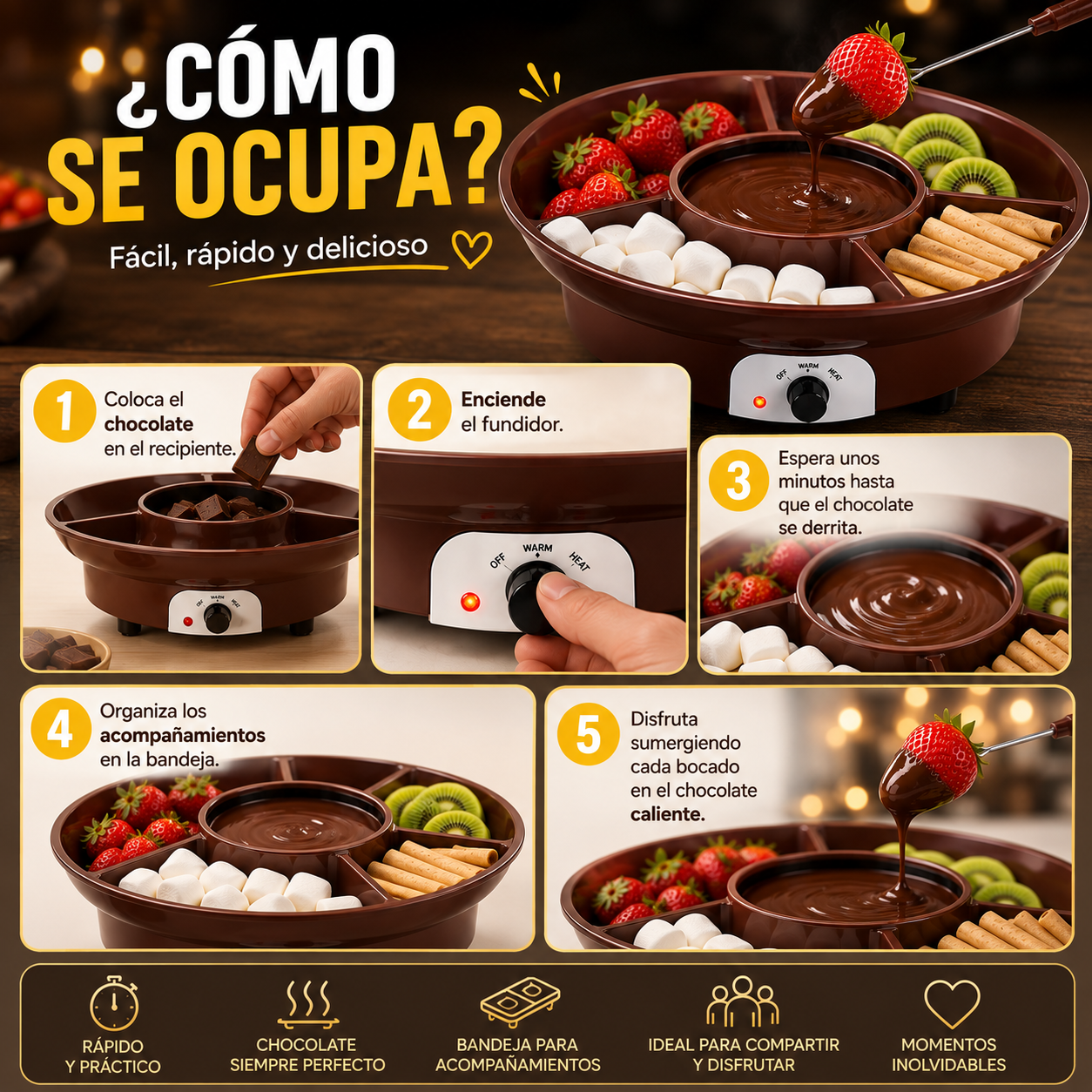 Fundidor de Fondue de Chocolate con Bandeja