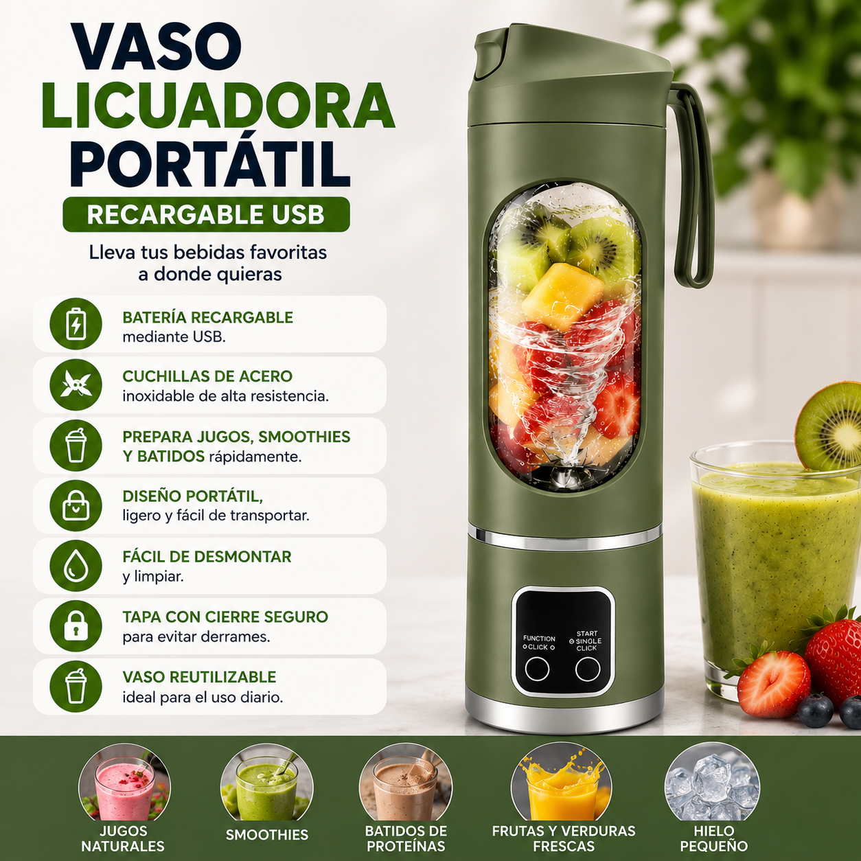 Vaso Licuadora Portátil Recargable USB