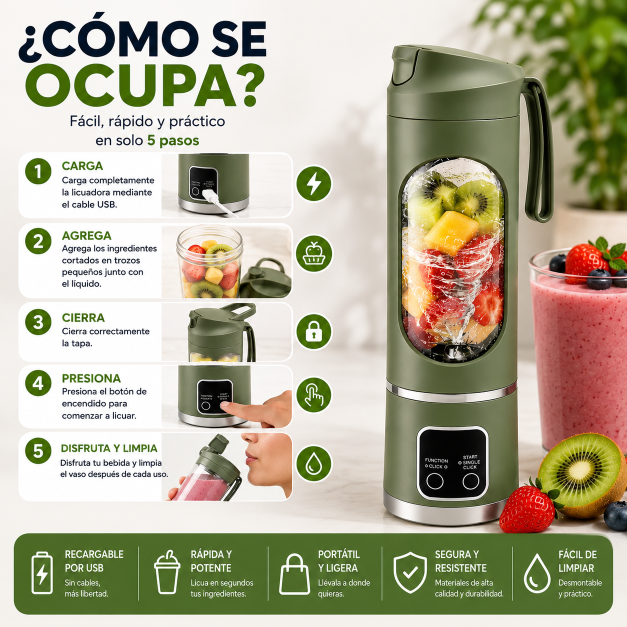 Vaso Licuadora Portátil Recargable USB