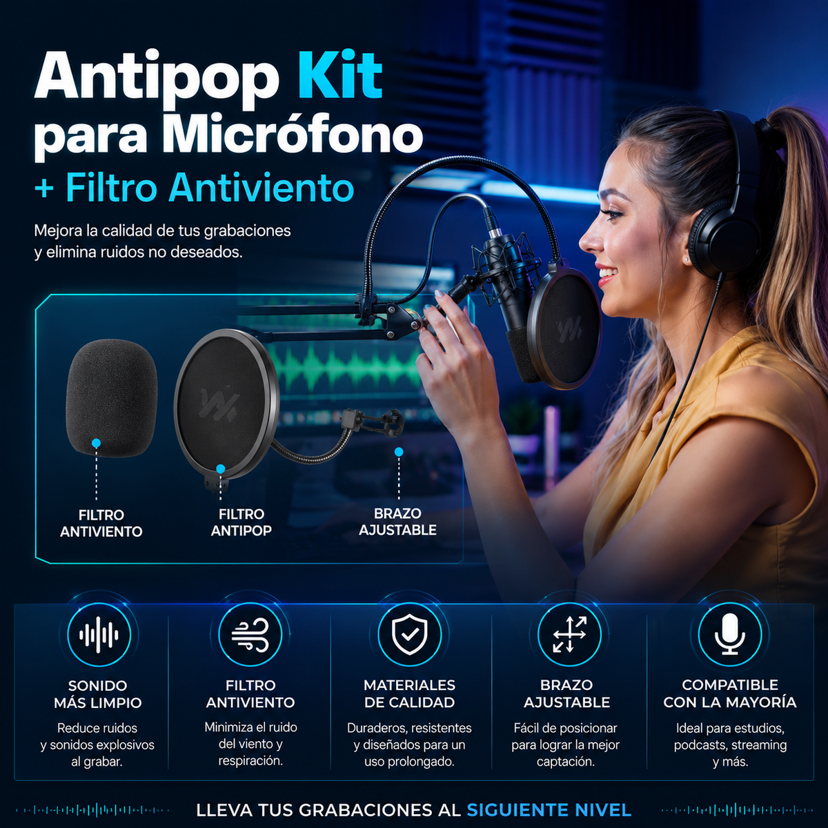 Antipop Kit para Micrófono + Filtro Antiviento