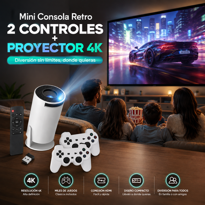 Mini Consola Retro 2 Controles + Proyector 4K