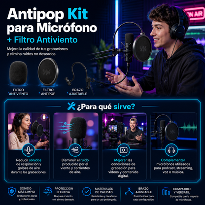 Antipop Kit para Micrófono + Filtro Antiviento